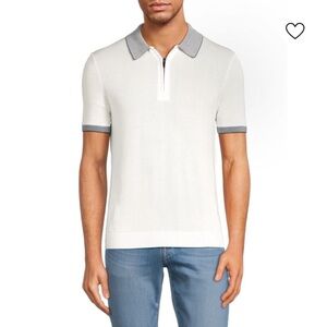 SAKS FIFTH AVENUE NWT Contrast Trim Sweater Polo Short Sleeve Top